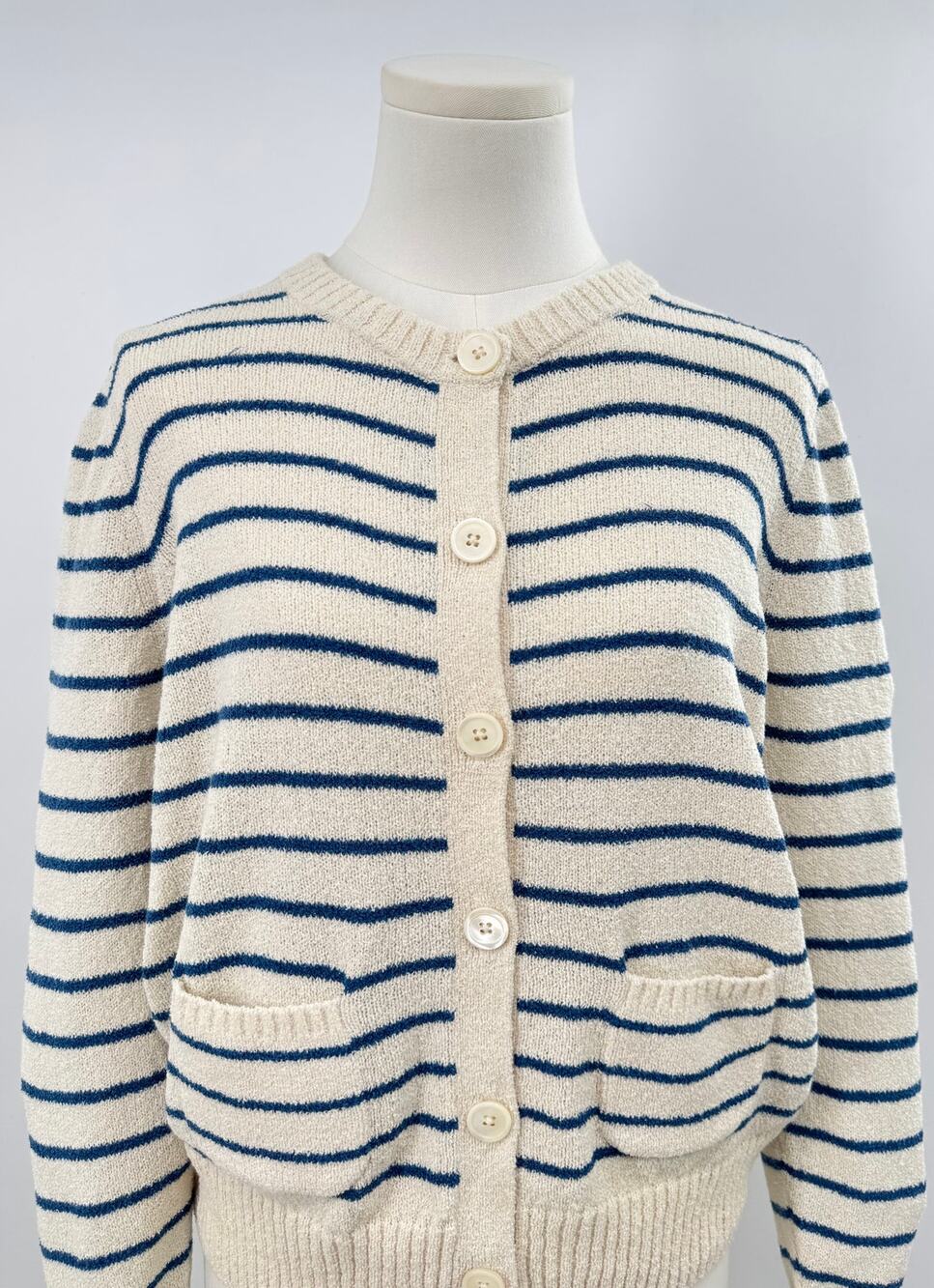 Alex Mill Nico Sweater Cream Navy Stripe Cardigan Cotton Knit Cardi M